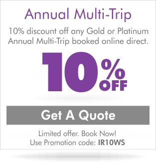 save 10% on annual multi trip travel insurance